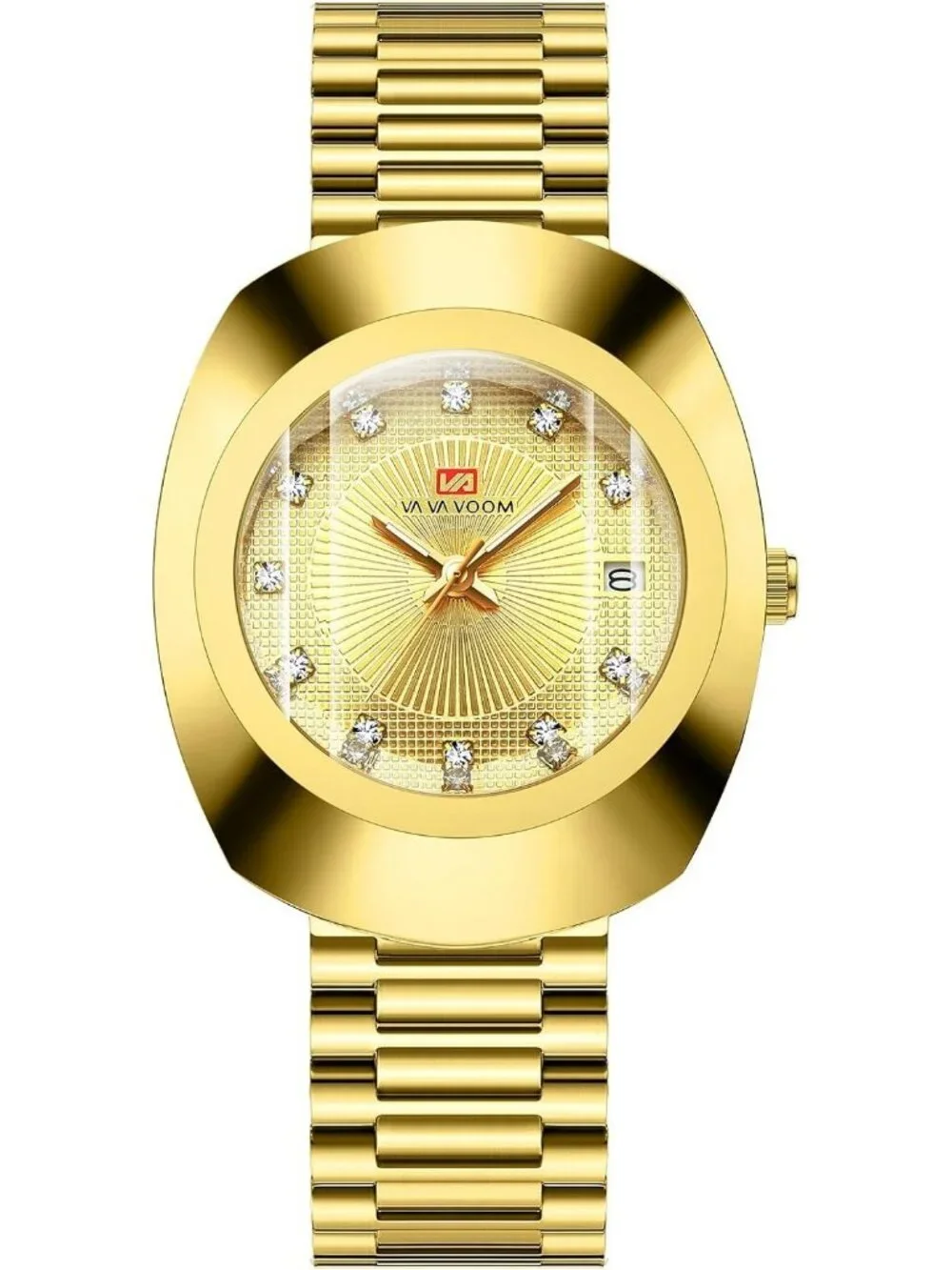 Men's Gold Casual Stainless Steel Oval Style Waterproof Quartz Date Wrist Watch